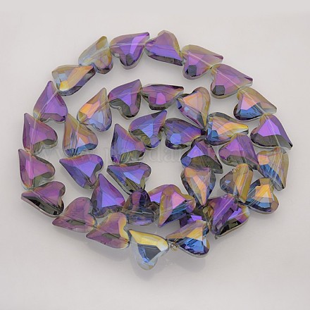 Heart Electroplate Full Rainbow Plated Glass Beads Strands EGLA-P001-F06-1