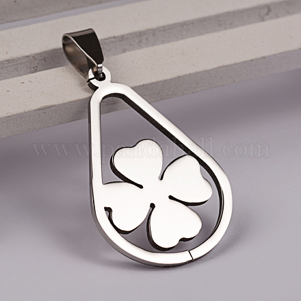 Flat Round with Clover 201 Stainless Steel Pendants STAS-D130-15-1