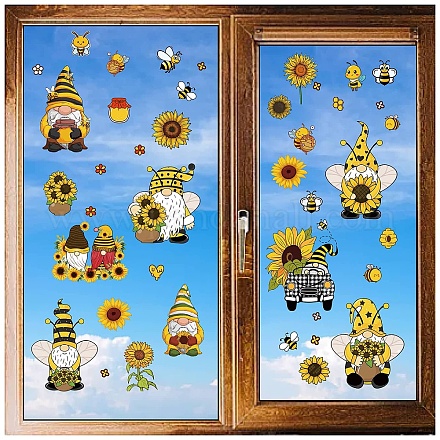 CRASPIRE 8 Styles Gnome Bee Window Decals Cute Sunflower Dwarf Stickers Wall Clings Peel and Stick PVC Waterproof Self Adhesive Decor for Fridge Bedroom Living Room Kitchen Store Dorm Classroom DIY-WH0345-102-1