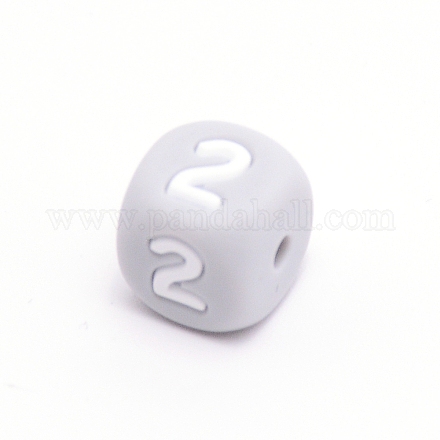 シリコンビーズ  ブレスレットやネックレス作りに  アラビア数字のスタイル  灰色の立方体  NUM。2  10x10x10mm  穴：2mm SIL-TAC001-02D-2-1