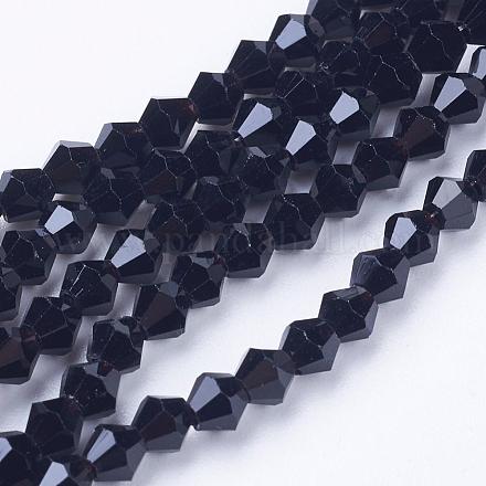 Black Glass Bicone Beads Strands X-GLAA-S026-10-1