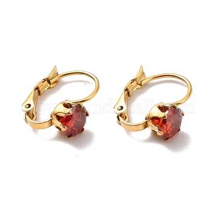 Boucles d'oreilles à levier en forme de fleur de rose avec zircon cubique rouge EJEW-I242-14G-1