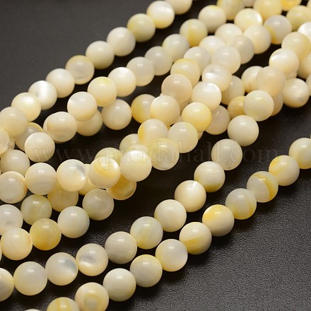 Jaunes rondes perles de coquillage brins BSHE-N006-01-10mm-1