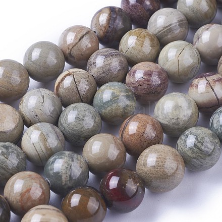 Chapelets de perles de feuille d'argent en jaspe naturel G-I244-02C-1