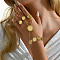 Luxurious Middle Eastern Style Brass Finger Ring Bracelets for Women, Flat Round, Golden, 4 inch(10cm), Inner Diameter: 7/8 inch(2.2cm), ring: 16~18mm