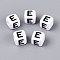 Opaque Acrylic Beads, Cube with Number, with Enamel, Black, Letter E, 7.5~8x7.5~8x8~8.5mm, Hole: 3.6~4mm, about 1200pcs/500g