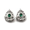 Brass Glass Beads, Real Platinum Plated, Flower, Green, 15x13x6mm, Hole: 1.5mm