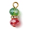 Brass Rhinestone & Glass Pendants, with Iron Findings, Golden, 19x8mm, Hole: 2.5mm