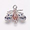 Brass Cubic Zirconia Links, Bees, Colorful, Platinum, 14.5x16.5x3mm, Hole: 1mm