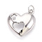 Brass Pendants, Heart with Cross, with Jump Ring, Platinum, 21x18x5mm, Hole: 3.5mm
