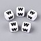 Opaque Acrylic Beads, Cube with Number, with Enamel, Black, Letter W, 7.5~8x7.5~8x8~8.5mm, Hole: 3.6~4mm, about 1200pcs/500g