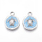 304 Stainless Steel Pendants, with Enamel, Flat Round with Turtle Charms, Stainless Steel Color, Light Sky Blue, 16.5x13x2.5mm, Hole: 2.5mm