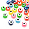 Resin Beads, Flat Round, Evil Eye, Mixed Color, 6x4mm, Hole: 1.5mm