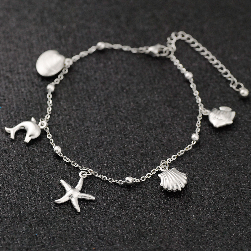Bohemia Style Ocean Theme 304 Stainless Steel Anklets, Stainless Steel Color, Mixed Shapes, 7-7/8 inch(200mm)