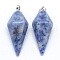 Natural Blue Spot Jasper Pointed Pendants, with Brass Findings, Bullet, Platinum, 38.5x16x14.5mm, Hole: 5x8mm
