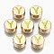 Alloy Enamel Beads, Cadmium Free & Lead Free, Flat Round with Initial Letters, Light Gold, Green Yellow, Letter.Y, 8x4mm, Hole: 1.5mm