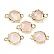 Brass Natural Rose Quartz Connector Charms, Flat Round, Faceted, Rack Plating, 14.5x10x3.5mm, Hole: 1.4mm
