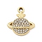 Alloy Rhinestone Pendants, UV Plated, Planet, Golden, 18.5x16.5x2.5mm, Hole: 1.8mm