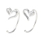 999 Fine Silver Pull Through Earrings, Silver, Heart, 12x5.5mm