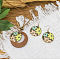 Bohemian Alloy Enamel & Wood Pendant Necklaces & Dangle Earrings Sets, Flower, 400mm