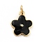 Rack Plating Brass Enamel Charms, with Jump Rings, Cadmium Free & Lead Free, Real 18K Gold Plated, Flower, Black, 14.5x12x1.3mm, Hole: 3.3mm