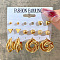 Alloy & Rhinestone Earring Sets, Golden, 6~70mm, 6pairs/set