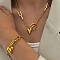 304 Stainless Steel Pendant Necklaces & Charms Bracelets Sets, Heart, Golden, 7.95 inch(202mm)
