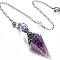 Natural Amethyst & Resin Hexagonal Pointed Dowsing Pendulums, Cone, Antique Silver, 250mm