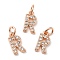 Brass Micro Pave Grade AAA Cubic Zirconia Charms, Letter R, Cadmium Free & Nickel Free & Lead Free, Real Rose Gold Plated, 9x5x1.5mm, Hole: 2mm