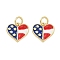 Independence Day Brass Enamel Charms, Heart with Star Charm, with Jump Ring, Lead Free & Cadmium Free, Long-Lasting Plated, Rack Plating, Real 18K Gold Plated, Colorful, 10.5x12x2.5mm, Hole: 3.4mm