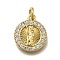 Brass Micro Pave Clear Cubic Zirconia Pendants, Oval, Long-Lasting Plated, Rack Plating, Lead Free & Cadmium Free, Religion, with Jump Ring, Real 18K Gold Plated, 15x13x2.5mm, Hole: 3mm