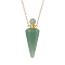 Natural Green Aventurine Faceted Cone Perfume Bottle Pendant Necklace, Aromatherapy Essential Oil Bottle Necklaces with Stainless Steel and Brass Chain Findings, Golden, 25.04 inch(63.6cm)