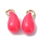 Brass Enamel Charms, with Jump Ring, Lead Free & Cadmium Free, Real 18K Gold Plated, Teardrop Charm, Cerise, 12x6x7mm, Hole: 3.4mm