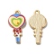 Alloy Enamel Pendants, Golden, Heart Lollipop Charm, Blue, 24x12x2mm, Hole: 1.5mm