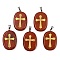 Natural Red Jasper Pendants, Oval with Engraved Gold Cross Charms, with Stainless Steel Bails, Stainless Steel Color, 38~39x25x7mm, Hole: 7x4mm