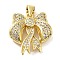 Brass Micro Pave Clear Cubic Zirconia Pendants, Bowknot, Real 16K Gold Plated, 20x19x6mm, Hole: 4x3.5mm