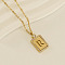 304 Stainless Steel Micro Pave Clear Cubic Zirconia Rectangle with Hollow Letter Pendant Necklaces, Real 18K Gold Plated, Letter R, 17.72 inch(45cm)