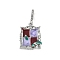 Brass Enamel Pendants, with Clear Cubic Zirconia, Rectangle Charm, Platinum, 25.5x19.5x6mm, Hole: 6x4mm