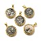 Brass with Natural Shell Carved Pendants, Rack Plating, Flat Round with Butterfly, Golden, 22x19.5x3mm, Hole: 3x4mm