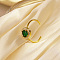 Stainless Steel Micro Pave Cubic Zircon Adjustable Open Cuff Rings for Women, Round, Real 18K Gold Plated, Green, Round: 10.46mm