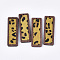 Eco-Friendly Cowhide Leather Big Pendants, with Dyed Wood, Rectangle with Leopard Print, Gold, 56x19x3mm, Hole: 1.2mm
