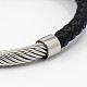 La mode unisexe en acier inoxydable tressé cordon de cuir magnétiques fermoirs bracelets BJEW-L237-06-2