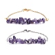 2 pièces 2 couleurs bracelets à maillons perlés avec puce d'améthyste naturelle sertis de 304 chaînes de câbles en acier inoxydable BJEW-JB07914-03-1