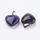 Natural Amethyst Pendants, with Brass Findings, Heart, Platinum, 23x20x7~9mm, Hole: 5x8mm