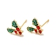 Cubic Zirconia Cherry Stud Earrings with Enamel EJEW-P199-14G-2