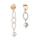 Orecchini a bottone pendenti con anello di perle con perle di conchiglia EJEW-TA00045-5