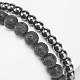 2Pcs 2 Style Natural Lava Rock & Synthetic Hematite Round Beaded Stretch Bracelets Set with Alloy Peace Sign BJEW-JB08311-7
