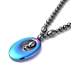Synthetic Non-magnetic Hematite Oval Pendant Necklace with Round Beaded Chains NJEW-R259-02-2