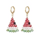 Glass Braided Beaded Watermelon Dangle Leverback Earrings EJEW-TA00139-1