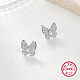 Orecchini a bottone con farfalla placcata rodio in argento sterling con micro pavè di zirconi DX6488-1-2